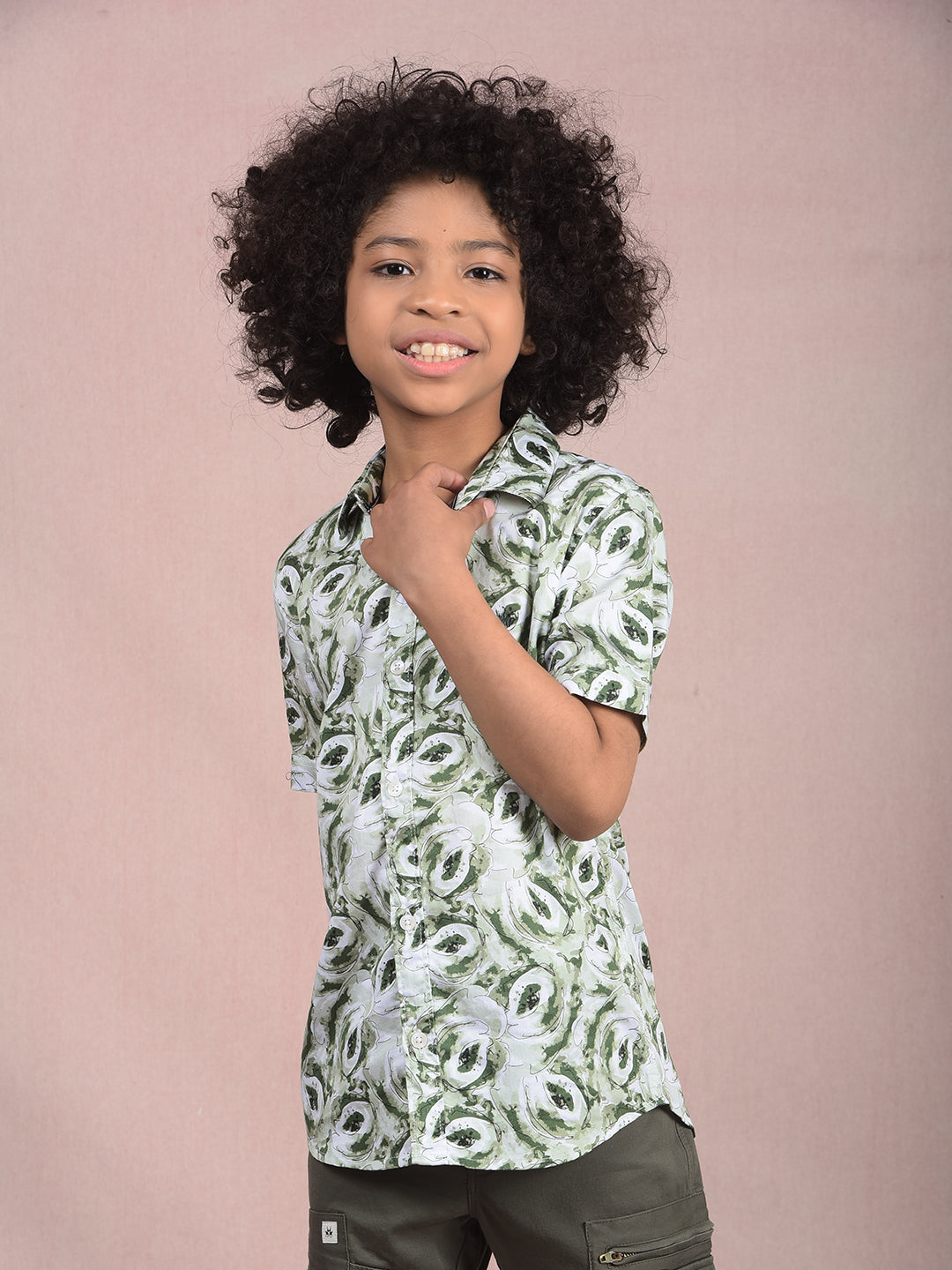 Green Printed Shirt-Boys Shirts-Crimsoune Club