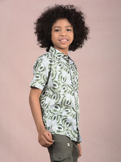 Green Printed Shirt-Boys Shirts-Crimsoune Club