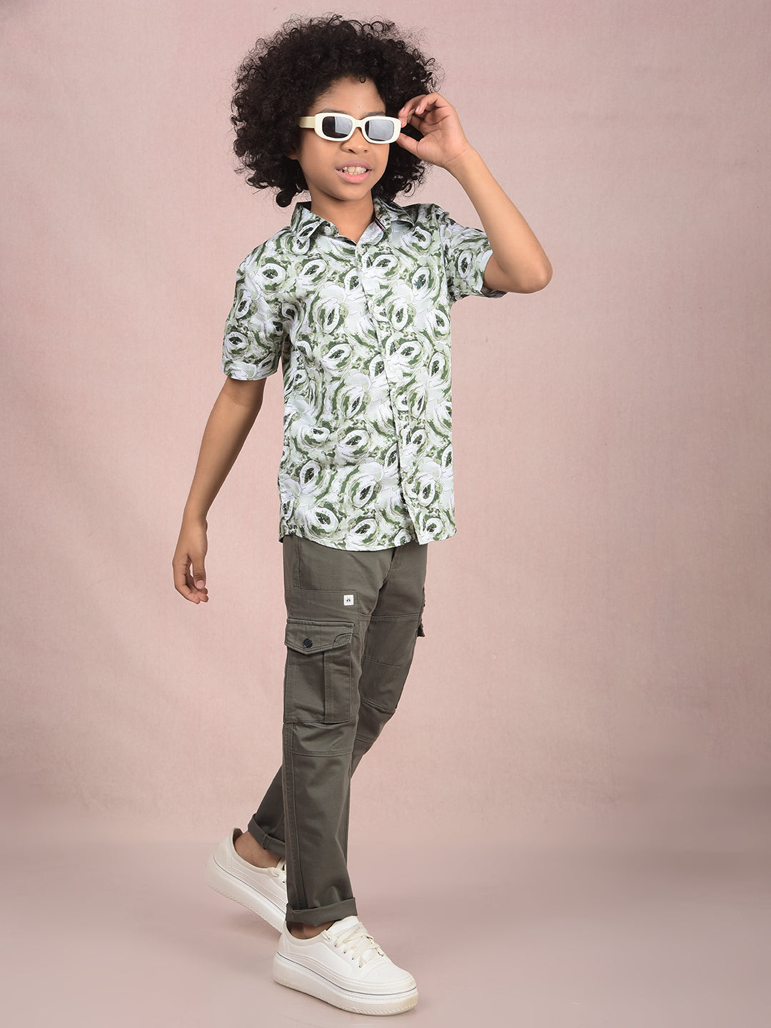 Green Printed Shirt-Boys Shirts-Crimsoune Club