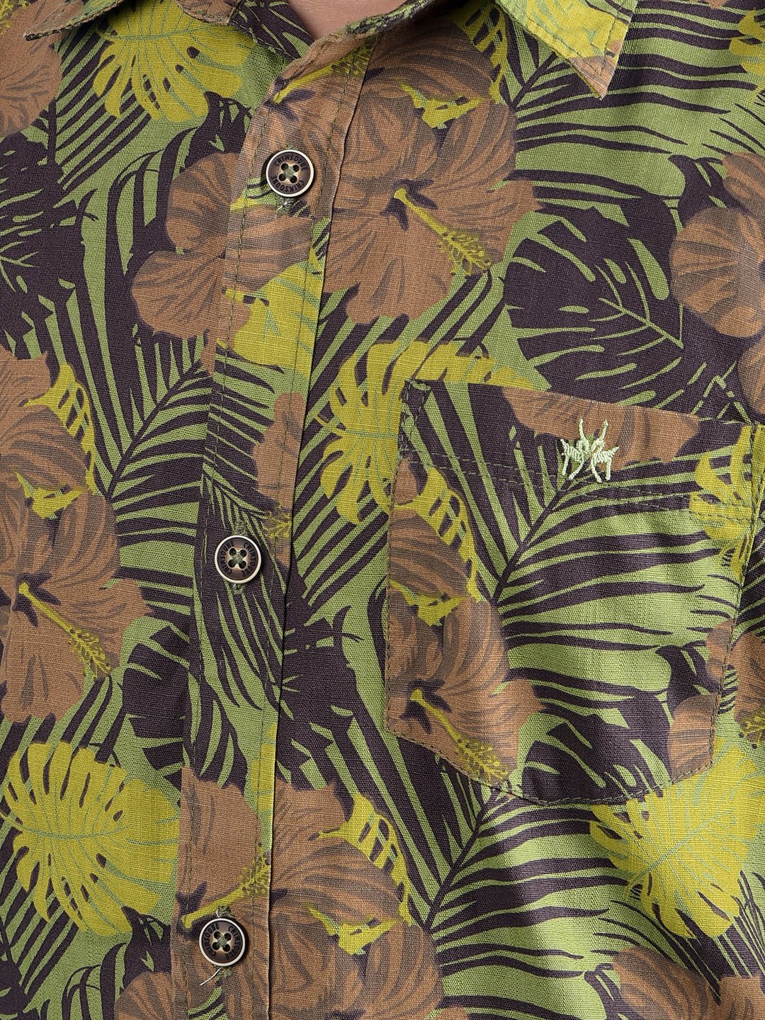 Green Floral Print 100% Cotton Button-Down Collar Shirt-Boys Shirts-Crimsoune Club