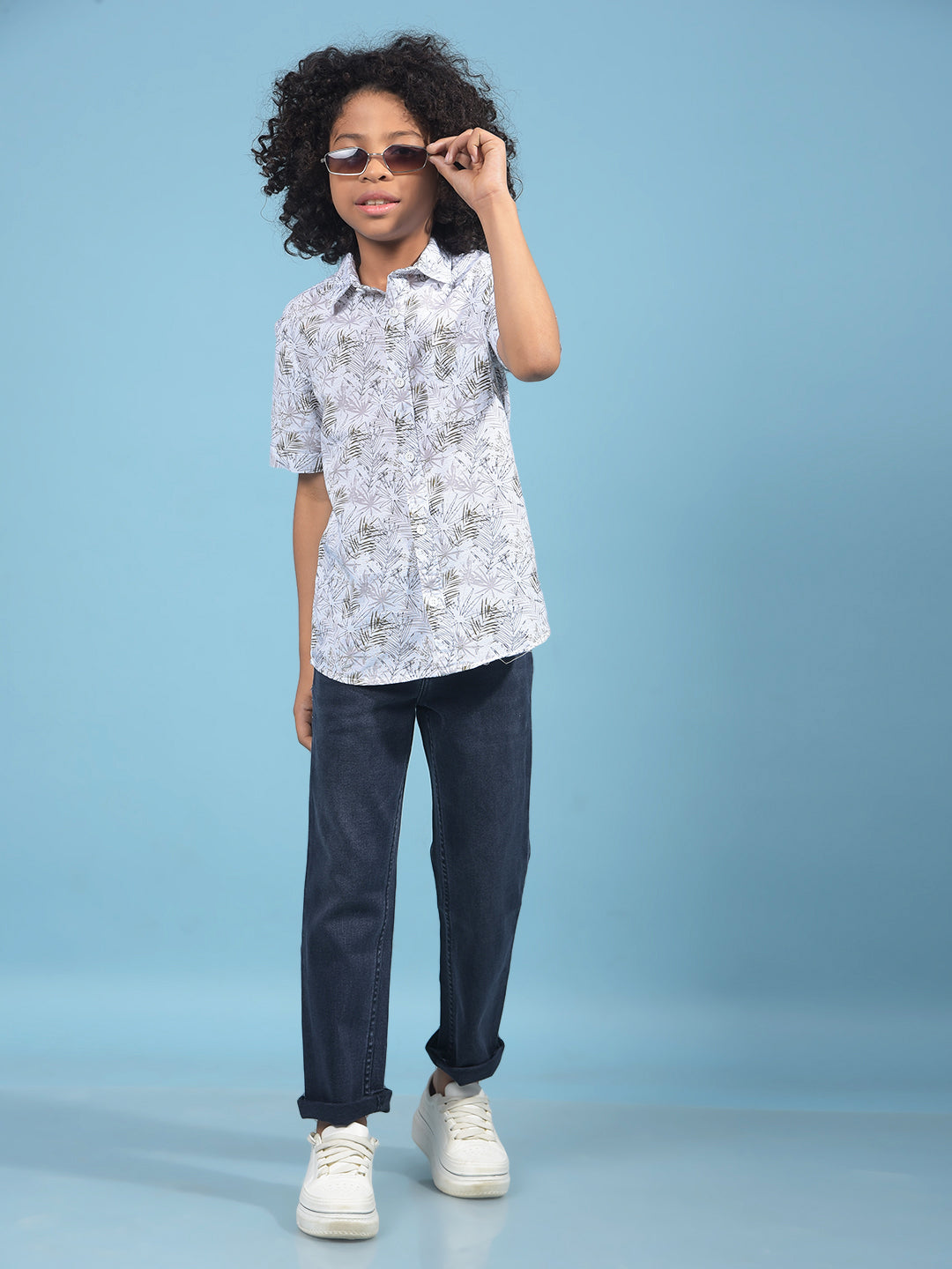 Olive Floral Print 100% Cotton Shirt-Boys Shirts-Crimsoune Club