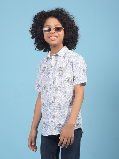 Olive Floral Print 100% Cotton Shirt-Boys Shirts-Crimsoune Club