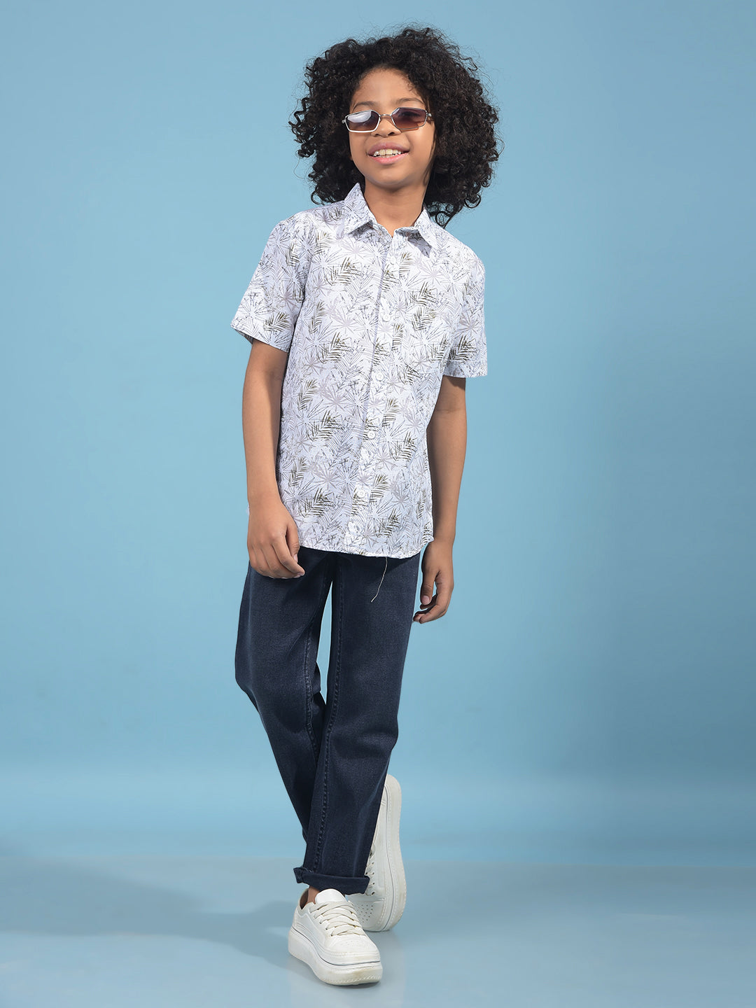 Olive Floral Print 100% Cotton Shirt-Boys Shirts-Crimsoune Club