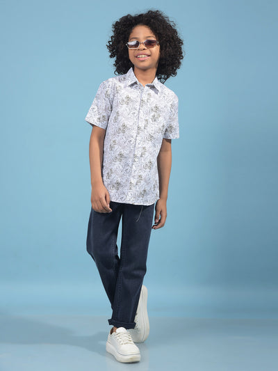 Olive Floral Print 100% Cotton Shirt-Boys Shirts-Crimsoune Club