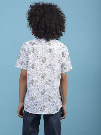 Olive Floral Print 100% Cotton Shirt-Boys Shirts-Crimsoune Club