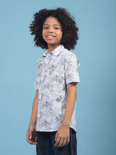 Olive Floral Print 100% Cotton Shirt-Boys Shirts-Crimsoune Club