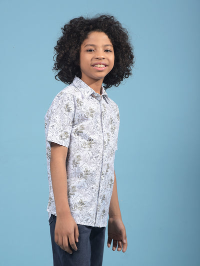 Olive Floral Print 100% Cotton Shirt-Boys Shirts-Crimsoune Club