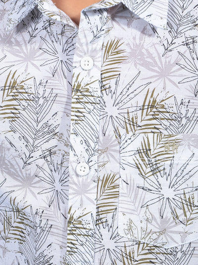 Olive Floral Print 100% Cotton Shirt-Boys Shirts-Crimsoune Club