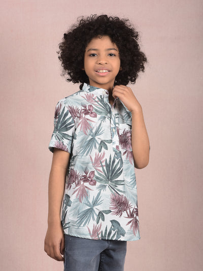 Green Floral Print Kurta-Boys Kurtas-Crimsoune Club