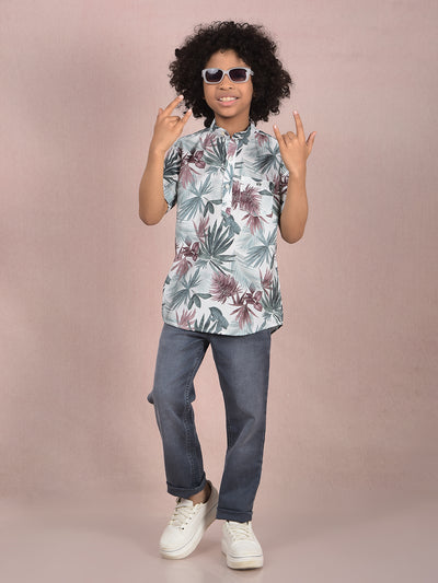 Green Floral Print Kurta-Boys Kurtas-Crimsoune Club