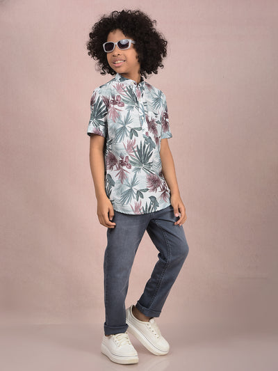 Green Floral Print Kurta-Boys Kurtas-Crimsoune Club