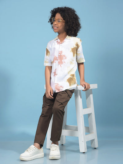 Peach Printed Cuban Collar Shirt-Boys Shirts-Crimsoune Club