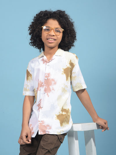 Peach Printed Cuban Collar Shirt-Boys Shirts-Crimsoune Club