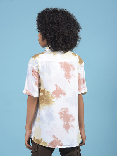 Peach Printed Cuban Collar Shirt-Boys Shirts-Crimsoune Club