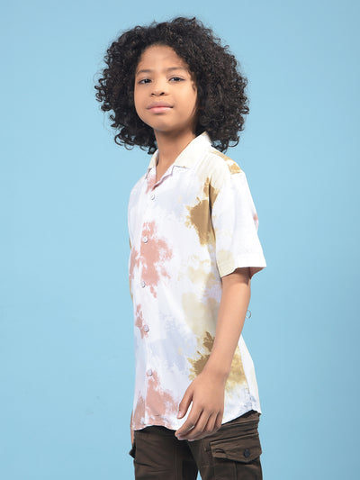 Peach Printed Cuban Collar Shirt-Boys Shirts-Crimsoune Club
