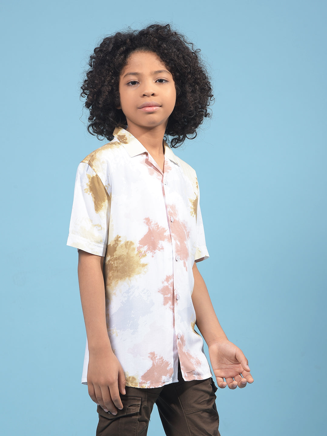 Peach Printed Cuban Collar Shirt-Boys Shirts-Crimsoune Club