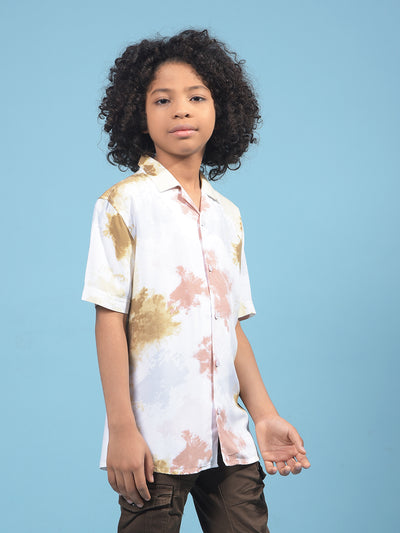 Peach Printed Cuban Collar Shirt-Boys Shirts-Crimsoune Club