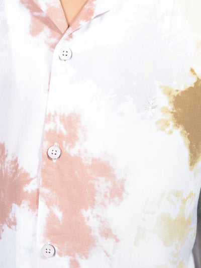 Peach Printed Cuban Collar Shirt-Boys Shirts-Crimsoune Club