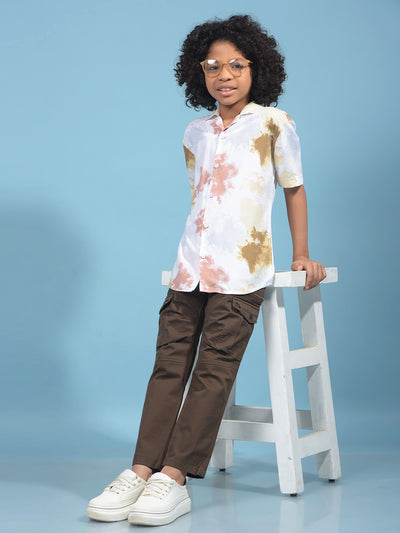 Peach Printed Cuban Collar Shirt-Boys Shirts-Crimsoune Club