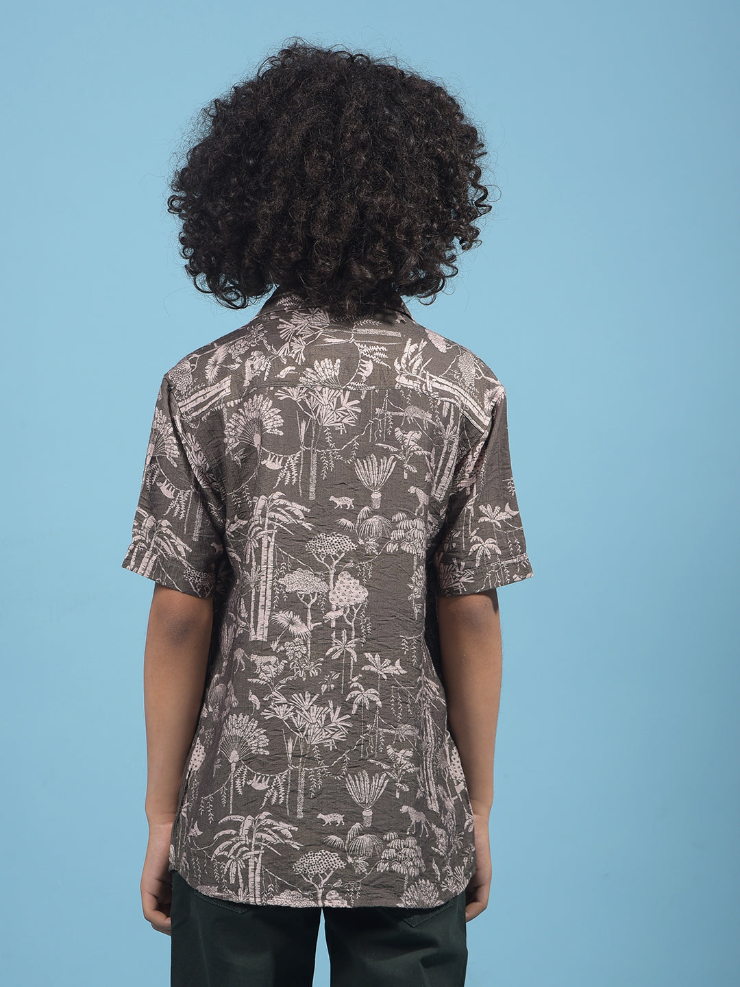 Green Floral Print Cuban Collar Shirt-Boys Shirts-Crimsoune Club