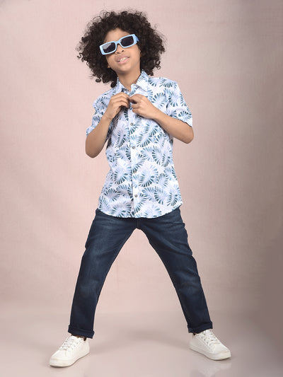 Green Floral Print Shirt-Boys Shirts-Crimsoune Club