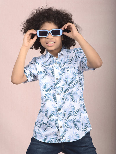 Green Floral Print Shirt-Boys Shirts-Crimsoune Club