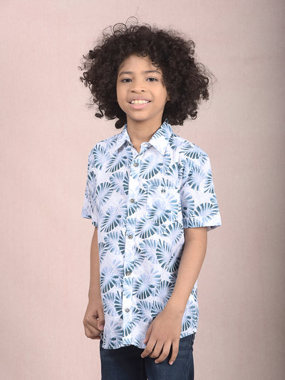 Green Floral Print Shirt-Boys Shirts-Crimsoune Club