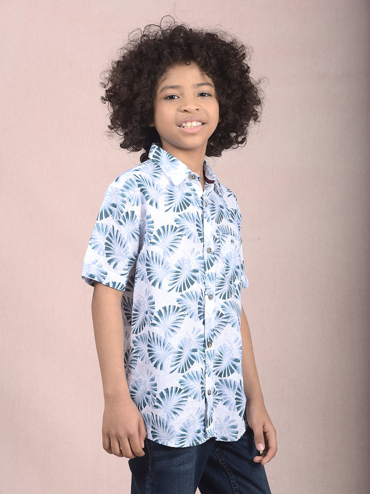 Green Floral Print Shirt-Boys Shirts-Crimsoune Club