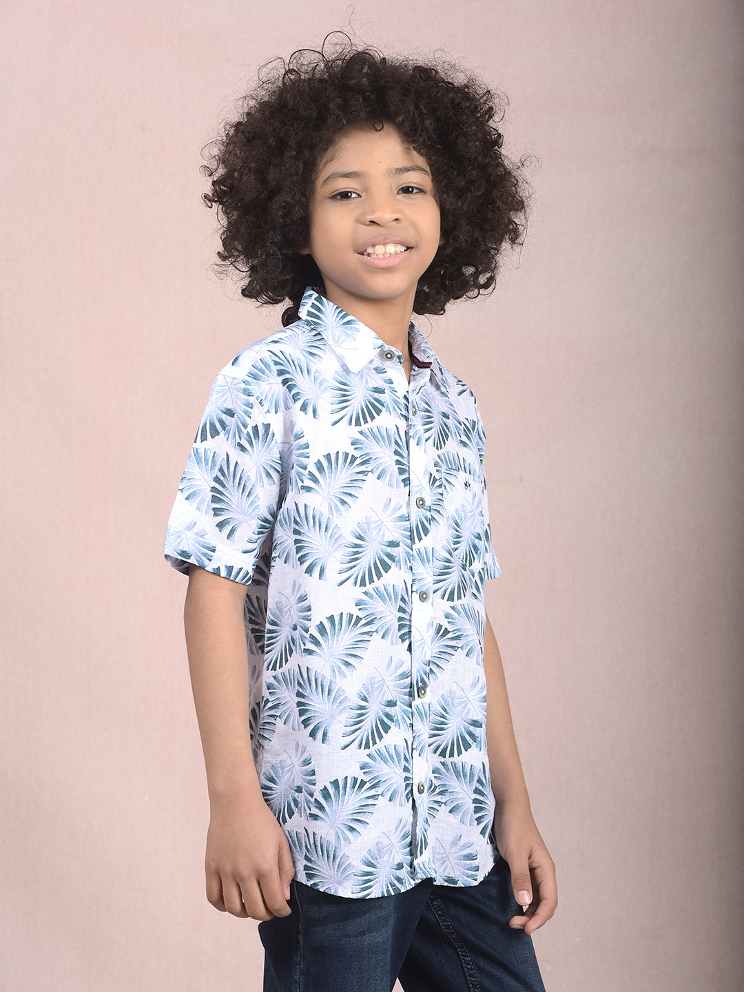 Green Floral Print Shirt-Boys Shirts-Crimsoune Club