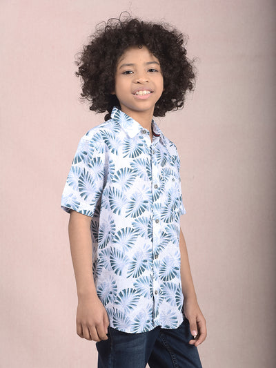 Green Floral Print Shirt-Boys Shirts-Crimsoune Club
