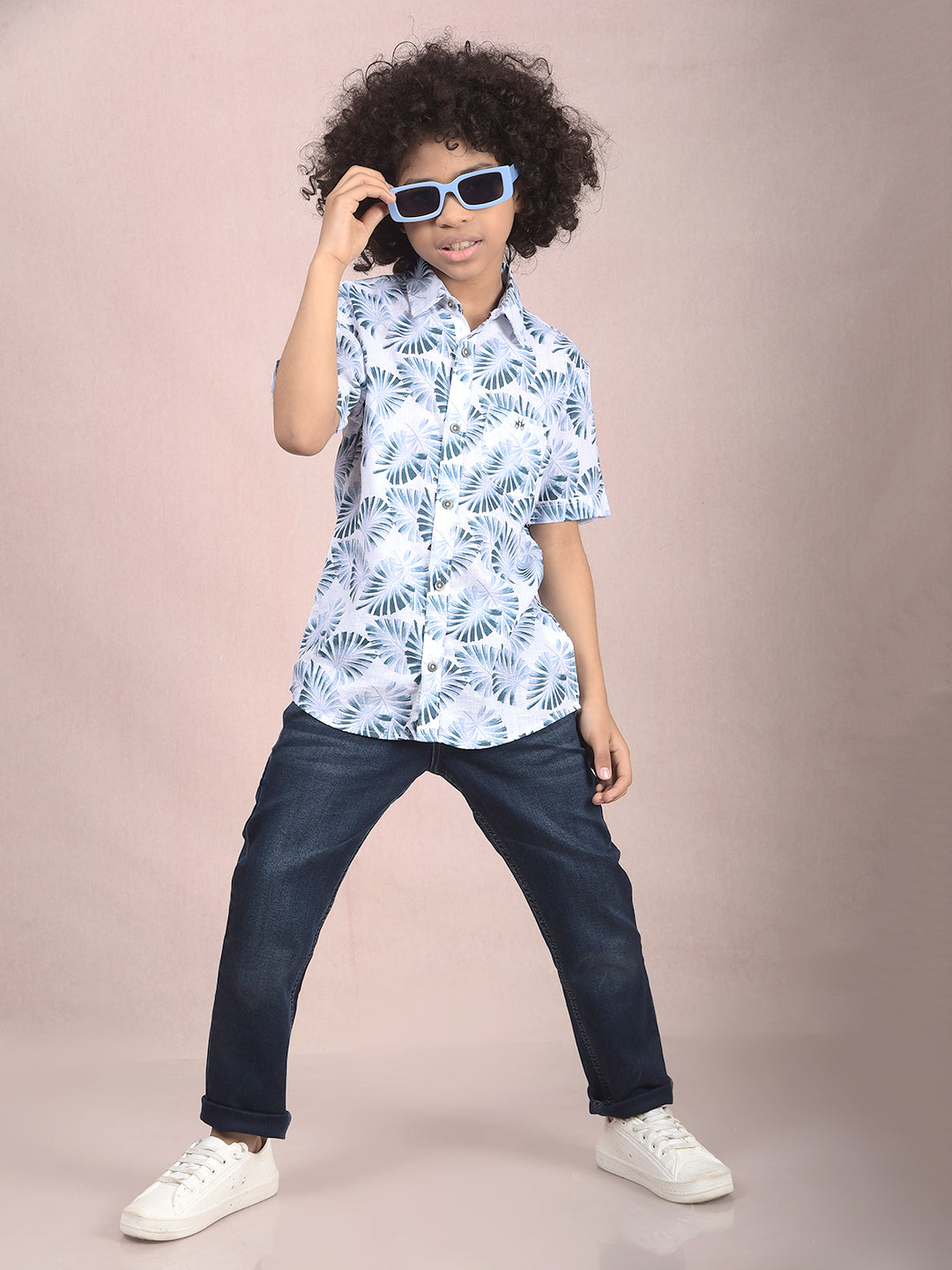 Green Floral Print Shirt-Boys Shirts-Crimsoune Club