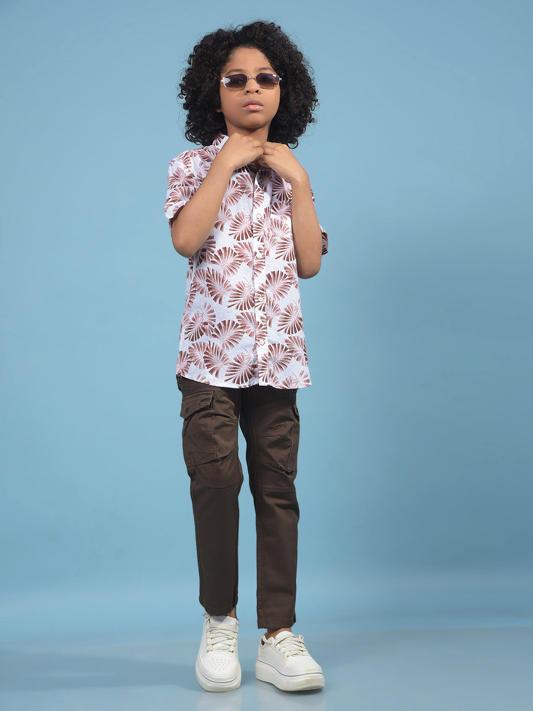 Brown Floral Print Shirt-Boys Shirts-Crimsoune Club