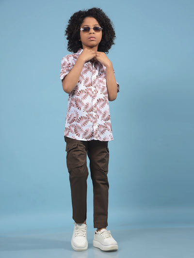 Brown Floral Print Shirt-Boys Shirts-Crimsoune Club