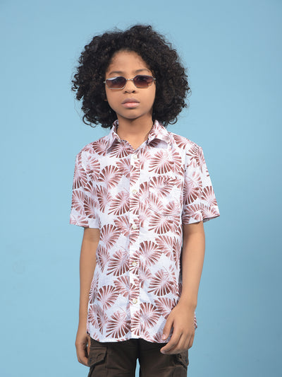 Brown Floral Print Shirt-Boys Shirts-Crimsoune Club