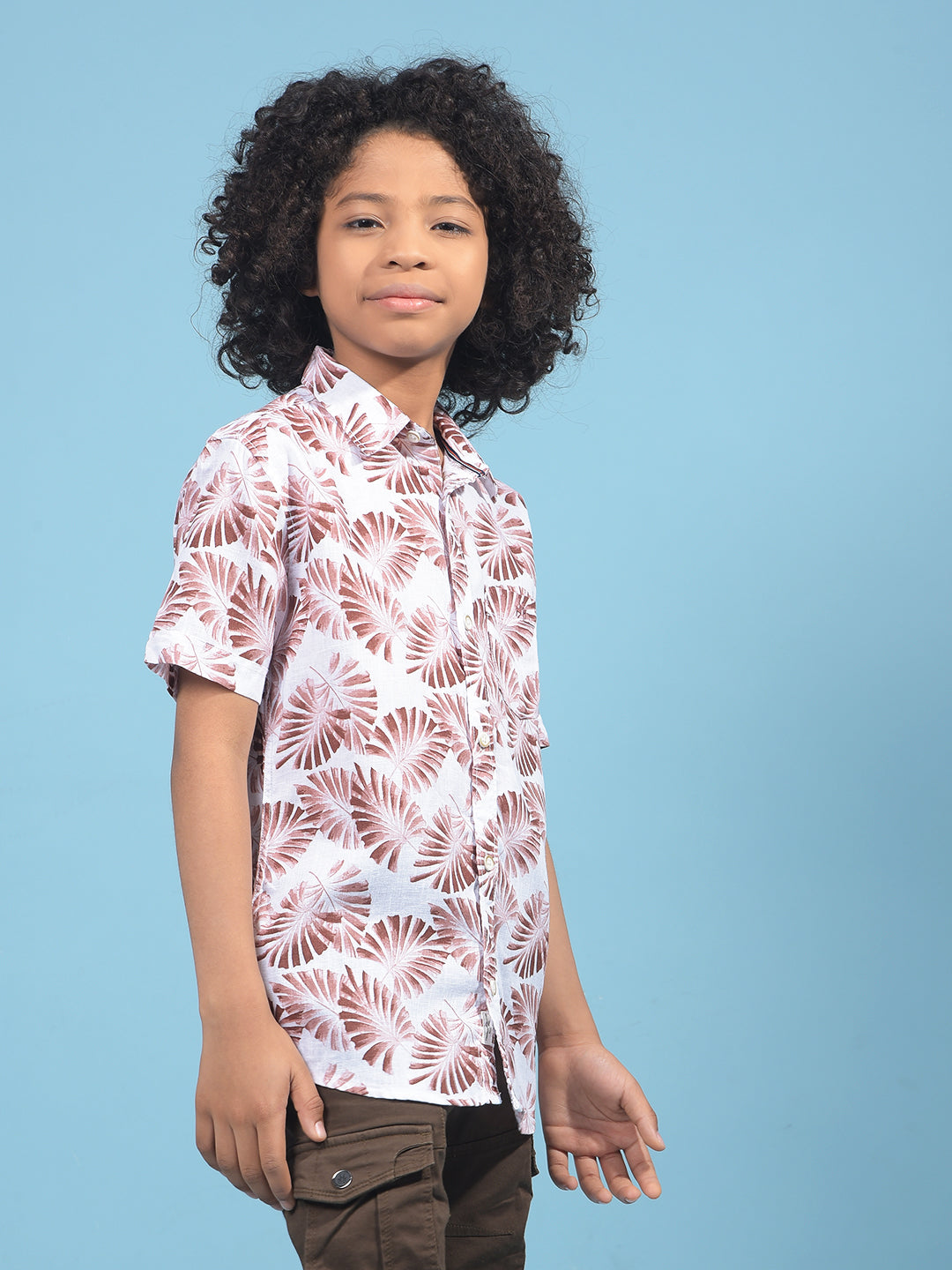 Brown Floral Print Shirt-Boys Shirts-Crimsoune Club