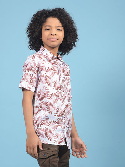 Brown Floral Print Shirt-Boys Shirts-Crimsoune Club