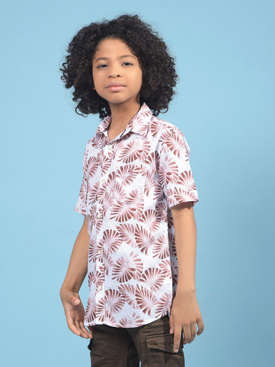 Brown Floral Print Shirt-Boys Shirts-Crimsoune Club
