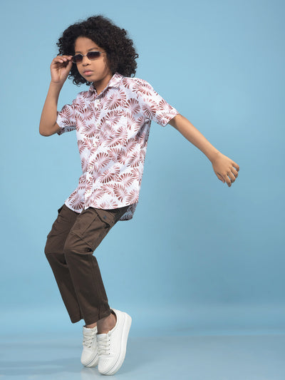 Brown Floral Print Shirt-Boys Shirts-Crimsoune Club