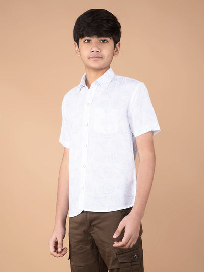 White Printed Shirt-Boys Shirts-Crimsoune Club
