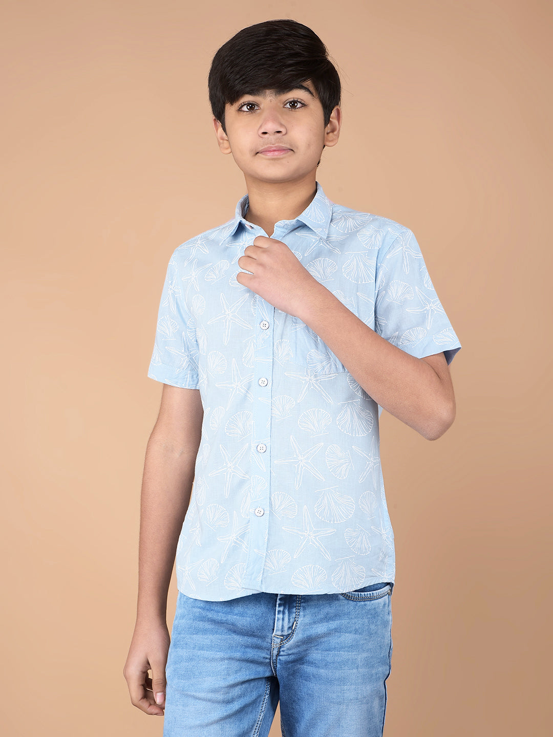 Blue Printed Shirt-Boys Shirts-Crimsoune Club
