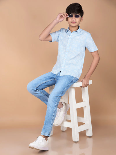 Blue Printed Shirt-Boys Shirts-Crimsoune Club