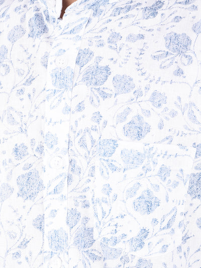 Blue Floral Print Linen Shirt-Boys Shirts-Crimsoune Club