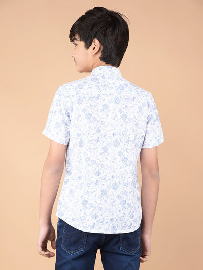 Blue Floral Print Linen Shirt-Boys Shirts-Crimsoune Club