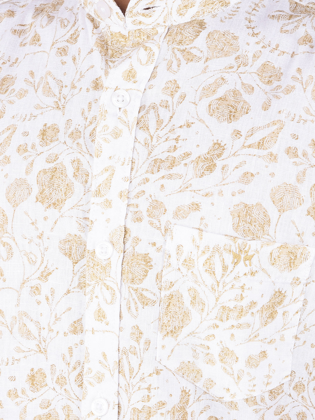 Beige Floral Print Linen Shirt-Boys Shirts-Crimsoune Club
