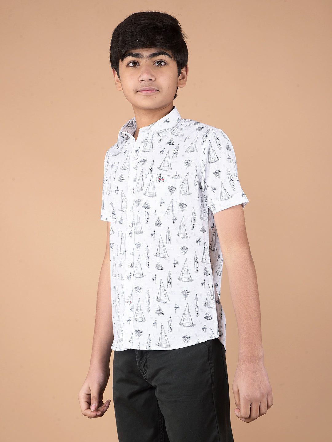White Printed Shirt-Boys Shirts-Crimsoune Club