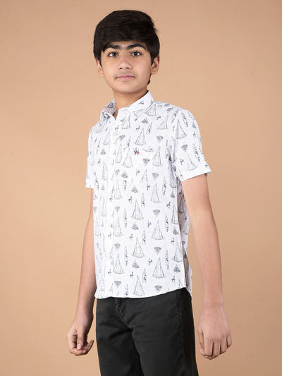 White Printed Shirt-Boys Shirts-Crimsoune Club