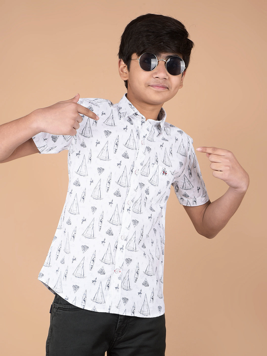 White Printed Shirt-Boys Shirts-Crimsoune Club