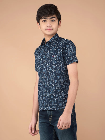 Navy Blue Printed Shirt-Boys Shirts-Crimsoune Club