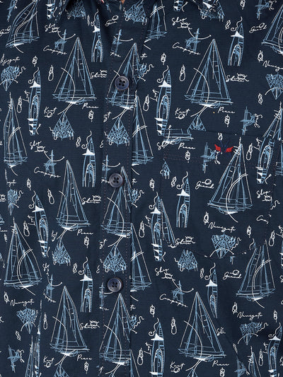 Navy Blue Printed Shirt-Boys Shirts-Crimsoune Club