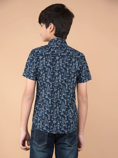 Navy Blue Printed Shirt-Boys Shirts-Crimsoune Club